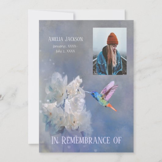 メモリアル招待状ハミングバードホワイト花 招待状 (正面)