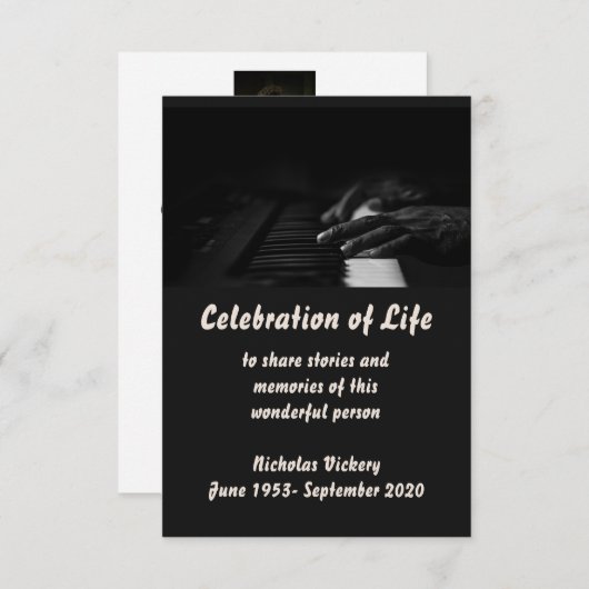 メモリアル招待状ピアノプレイヤーミュージシャン 招待状 (正面/裏面)