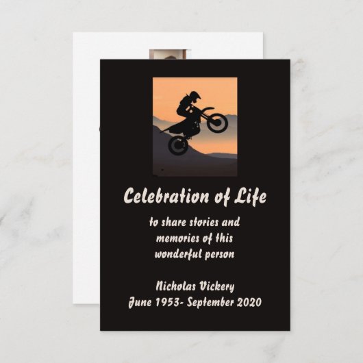 メモリアル招待状人二輪車バイクもしくは自転車に乗る人 招待状 (正面/裏面)