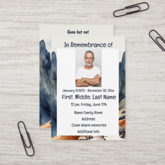 メモリアル招待状水彩歩くハイキング 名刺 (正面/裏面インサイチュ)