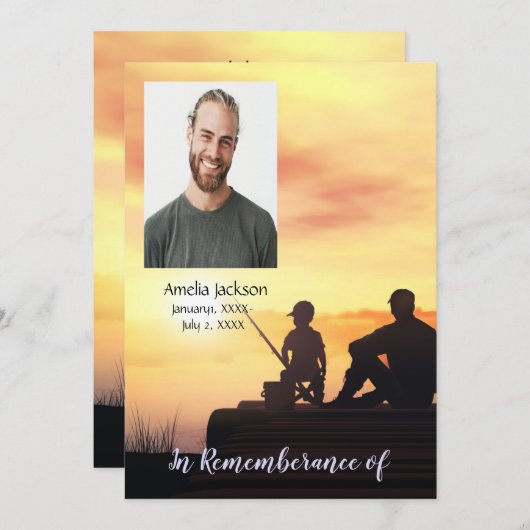 メモリアル招待状父息子魚釣り魚 招待状 (正面/裏面)