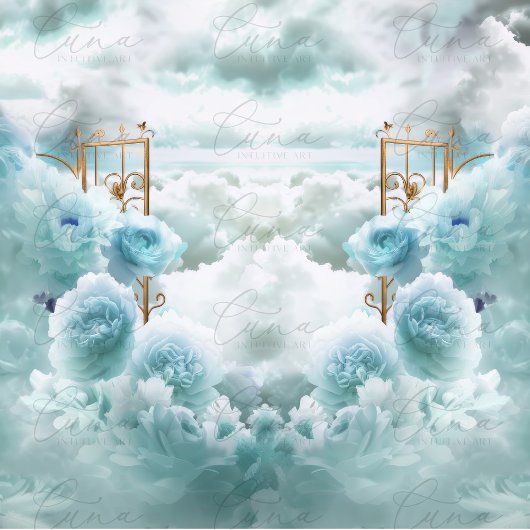 メモリアル標識 – ブルーバラ&金ゴールドゲート – 悔やみや弔慰 ポスター