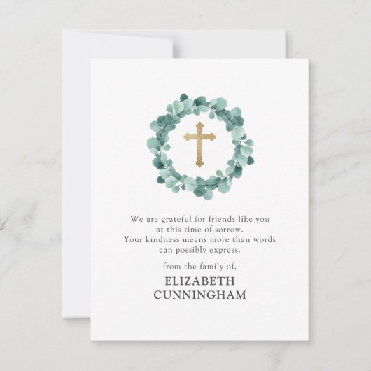 メモリアル水モダン彩リース金ゴールド十字架 サンキューカード (正面)