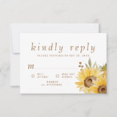 メモリアル水彩ひまわり親切に返信 出欠カード (正面)