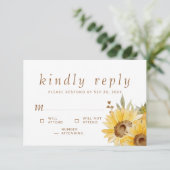 メモリアル水彩ひまわり親切に返信 出欠カード (スタンド正面)