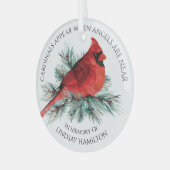 メモリアル深紅色表示ことわざ水彩パイン ガラスオーナメント (正面左)
