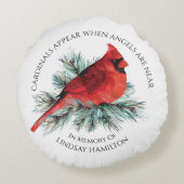 メモリアル深紅色表示ことわざ水彩パイン ラウンドクッション (裏面)