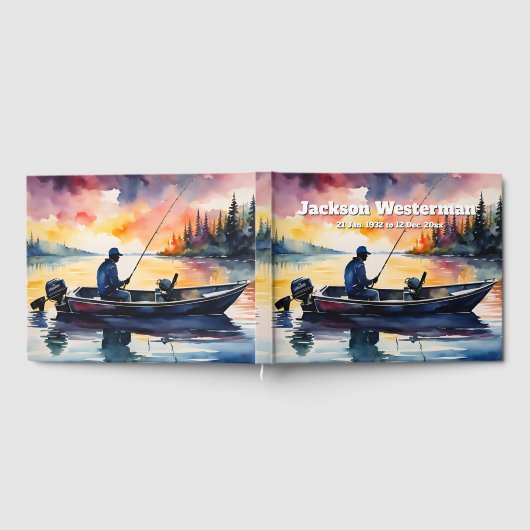 メモリアル湖に魚釣りボートに乗った男 ゲストブック (全面)