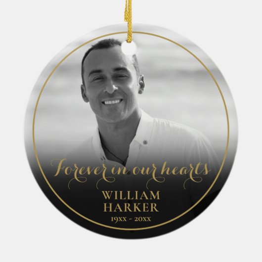 メモリアル白黒フォトクリスマスセラミックO セラミックオーナメント (裏面)