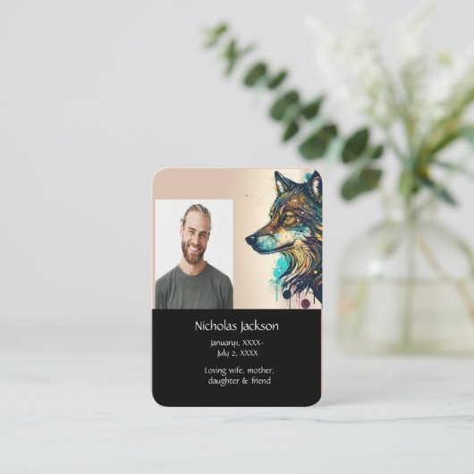 メモリアル祈りの言葉ウルフ自然動物 名刺 (スタンド正面)