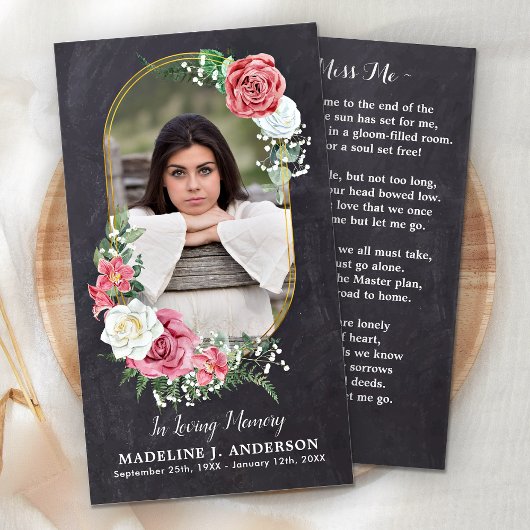 メモリアル祈りの言葉エレガントカード写真フローラ葬儀