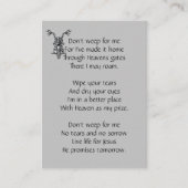 メモリアル祈りの言葉オートバイバイクもしくは自転車に乗る人クリスチャン 名刺 (正面)