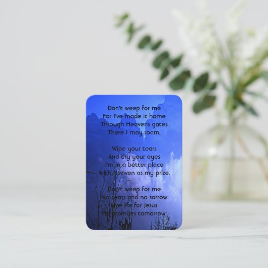 メモリアル祈りの言葉オートバイバイクもしくは自転車に乗る人クリスチャン 名刺 (スタンド正面)