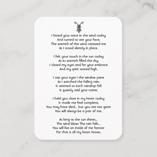 メモリアル祈りの言葉オートバイバイクもしくは自転車に乗る人事業C 名刺 (正面)