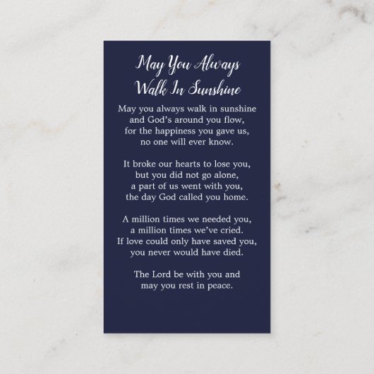 メモリアル祈りの言葉カードアメリカ国旗退役軍人葬儀 コーリングカード (裏面)