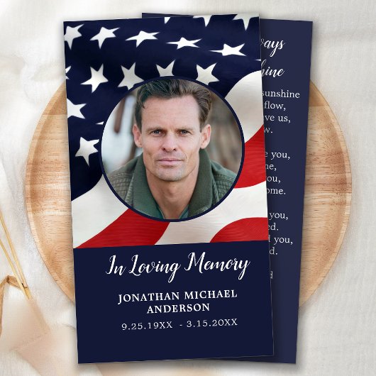 メモリアル祈りの言葉カードアメリカ国旗退役軍人葬儀 コーリングカード
