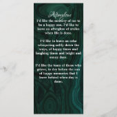 メモリアル祈りの言葉カードエメラルドグリーン葬儀写真 メニュー (裏面)