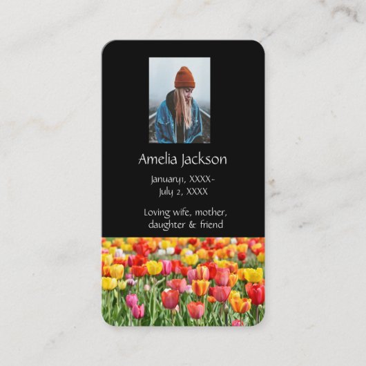 メモリアル祈りの言葉カードチューリップガーデンフラワー 名刺 (正面)