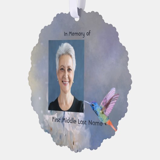 メモリアル祈りの言葉カードハミングバードホワイト花 オーナメントカード (左)