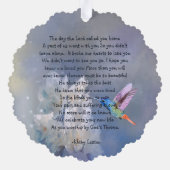 メモリアル祈りの言葉カードハミングバードホワイト花 オーナメントカード (裏面)