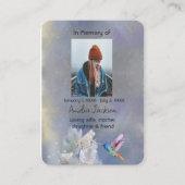 メモリアル祈りの言葉カードハミングバードホワイト花 名刺 (正面)