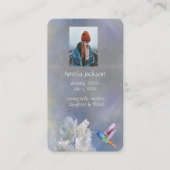 メモリアル祈りの言葉カードハミングバードホワイト花 名刺 (正面)