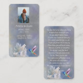 メモリアル祈りの言葉カードハミングバードホワイト花 名刺 (正面/裏面)