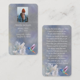 メモリアル祈りの言葉カードハミングバードホワイト花 名刺