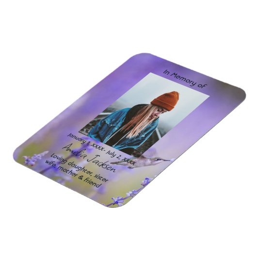 メモリアル祈りの言葉カードハミングバードラベンダーフラワー マグネット (左側)