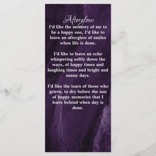 メモリアル祈りの言葉カードパープル大理石葬儀写真 メニュー (裏面)