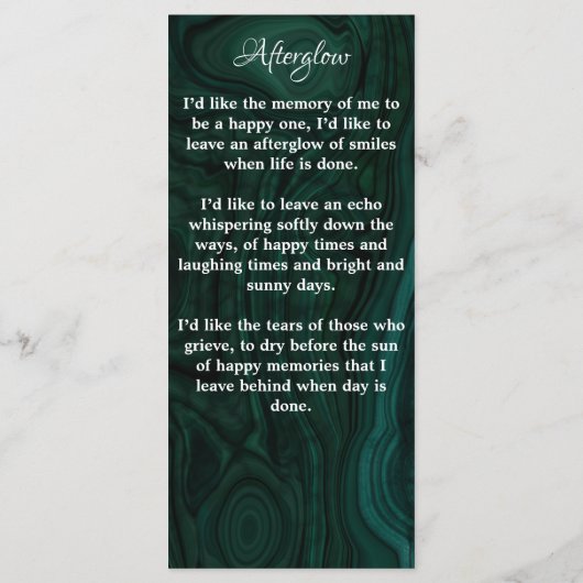 メモリアル祈りの言葉カードフォトエメラルドグリーン葬儀 (裏面)