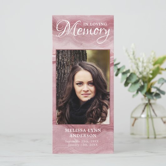 メモリアル祈りの言葉カード葬儀しおりバラ石英 (スタンド正面)