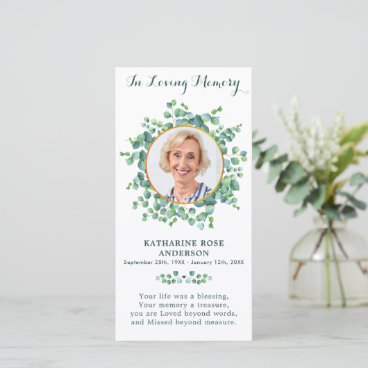 メモリアル祈りの言葉カード葬儀しおり緑 (スタンド正面)