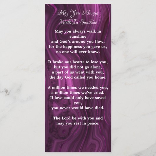 メモリアル祈りの言葉カード葬儀ブックマークパープル (裏面)