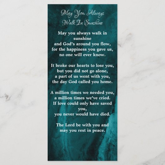 メモリアル祈りの言葉カード葬儀ブックマークフォトグリーン (裏面)