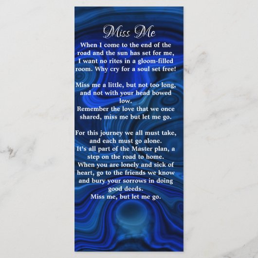 メモリアル祈りの言葉カード葬儀ブックマークフォトブルー メニュー (裏面)