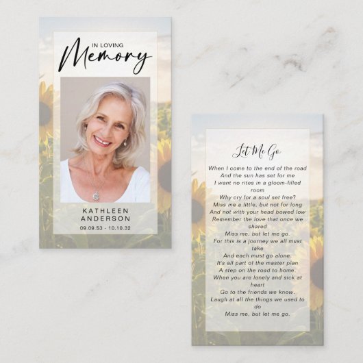 メモリアル祈りの言葉カード |ひまわり コーリングカード (正面/裏面)