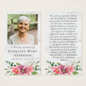 メモリアル祈りの言葉カード |ピンクの花 (正面&裏面)