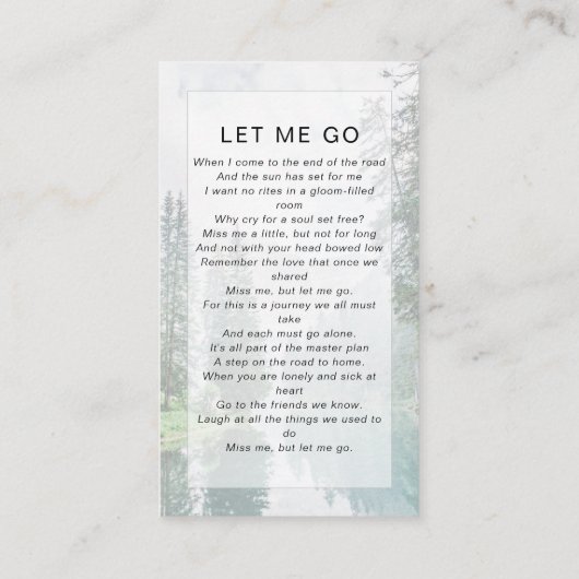 メモリアル祈りの言葉カード |フォレスト コーリングカード (裏面)