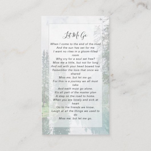 メモリアル祈りの言葉カード |フォレスト コーリングカード (裏面)