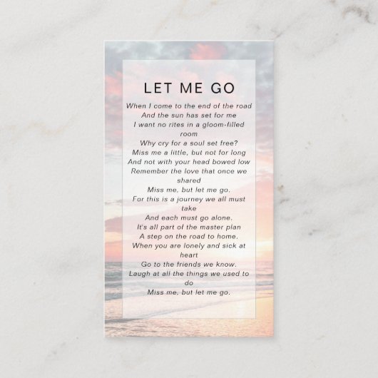 メモリアル祈りの言葉カード |日の入り海 コーリングカード (裏面)