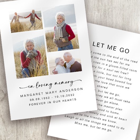 メモリアル祈りの言葉カード | Loving Memory四枚の写真 コーリングカード