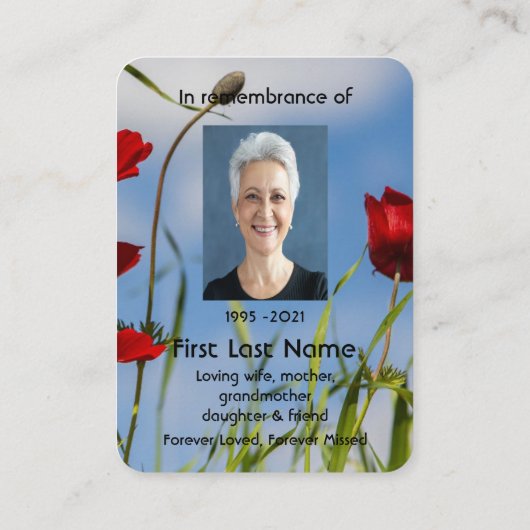 メモリアル祈りの言葉ガーデンフラワーレッドアネモン 名刺 (裏面)