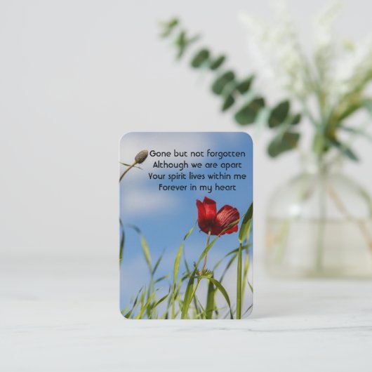 メモリアル祈りの言葉ガーデンフラワーレッドアネモン 名刺 (スタンド正面)