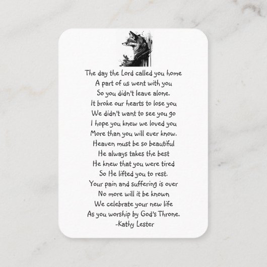 メモリアル祈りの言葉キツネキツネ自然動物 名刺 (裏面)