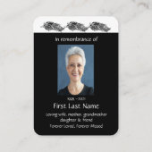 メモリアル祈りの言葉グラフィックアートの羽 名刺 (裏面)