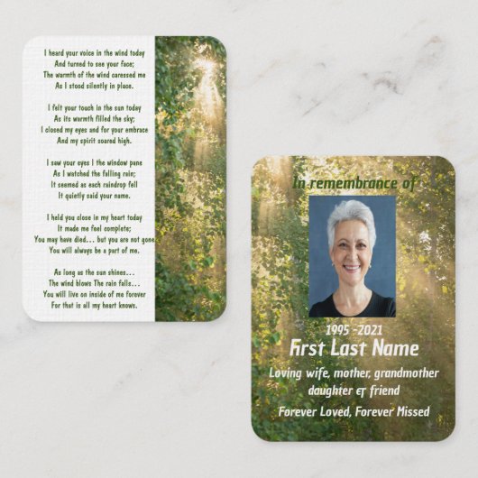 メモリアル祈りの言葉サンシャインフォレスト 名刺 (正面/裏面)