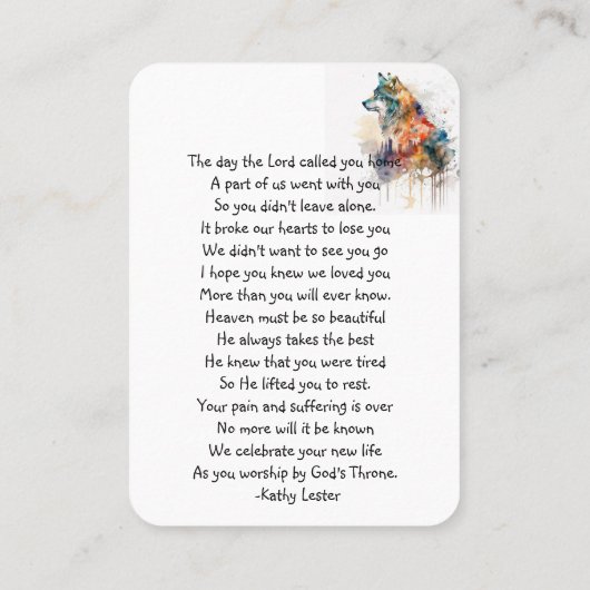 メモリアル祈りの言葉シティウルフ自然動物 名刺 (裏面)