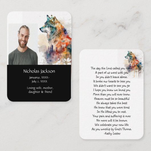 メモリアル祈りの言葉シティウルフ自然動物 名刺 (正面/裏面)