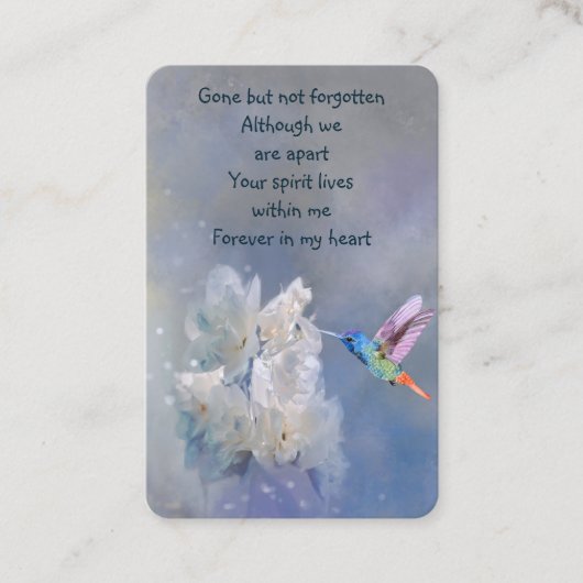 メモリアル祈りの言葉ハミングバードホワイトフラワーズブー 名刺 (正面)